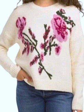 TED BAKER Cream Ivory Long Sleeve Floral Jacquard Sweater--NWT--M